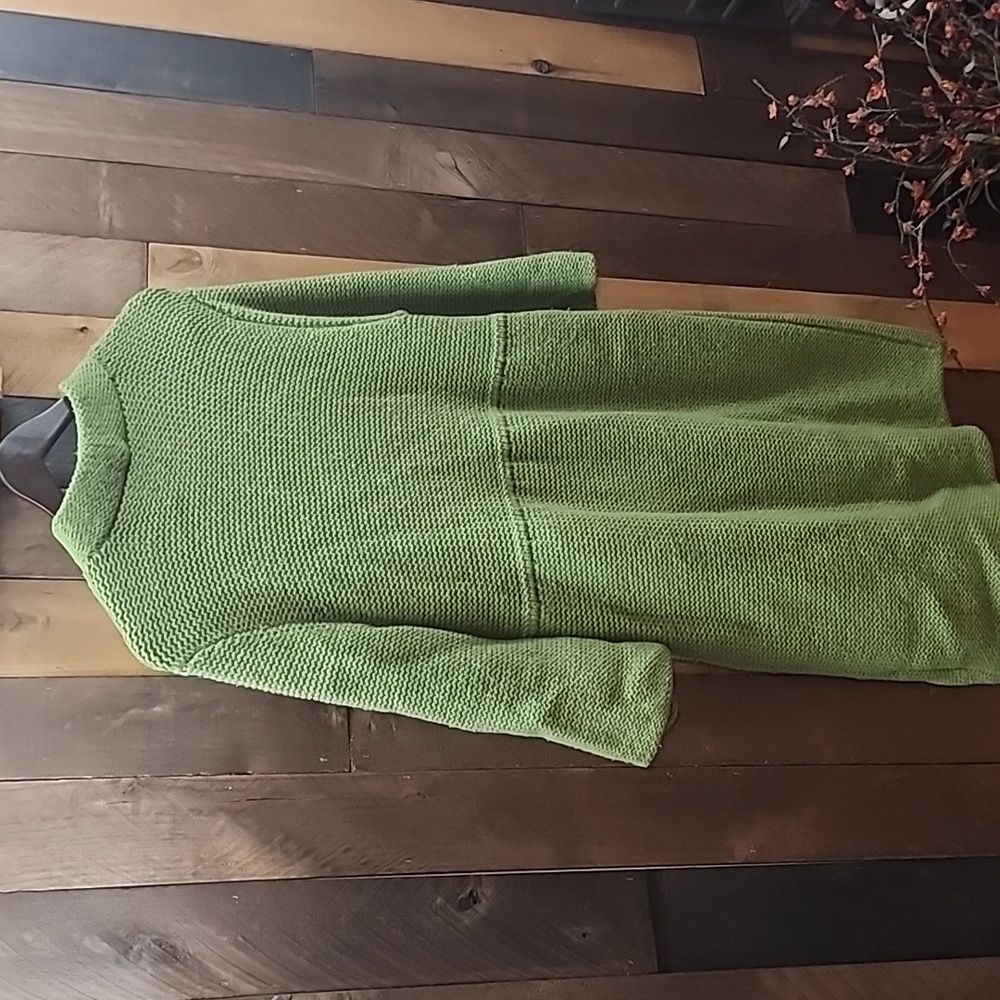 Eileen Fisher green merino wool chunky long cardigan size Medium - Picture 6 of 8